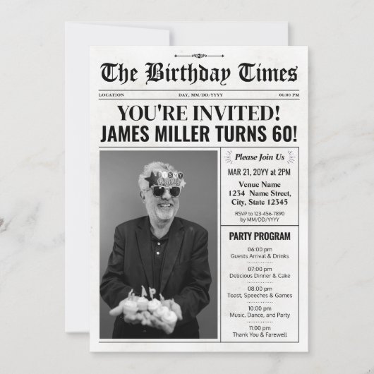 Krant 60e Verjaardagsfeest Uitnodiging & Programma (Voorkant)