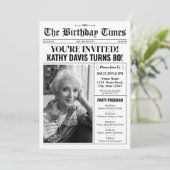 Krant 80e Verjaardag Uitnodigingen met Programma (Staand voorkant)