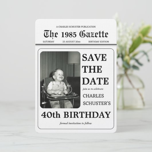 Krant Bewaar de datum Verjaardag foto sjabloon (Staand voorkant)