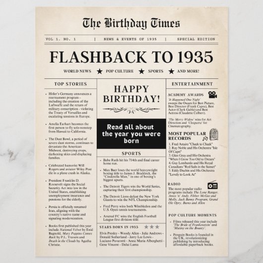 Krant bij verjaardag 1935 Sepia (Voorkant)