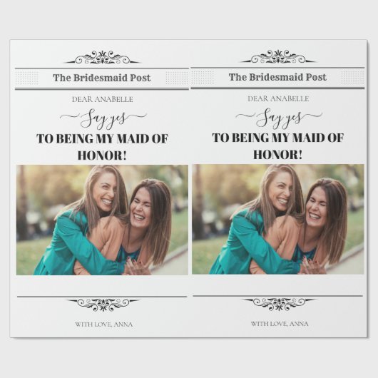 Krant Bruidsmeisje Bouquet Voorstel Retro Cadeaupapier (Vlak)