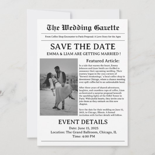 Krant bruiloft Bewaar de datum Save The Date (Voorkant)