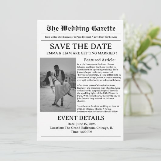 Krant bruiloft Bewaar de datum Save The Date (Staand voorkant)