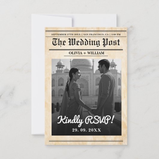 Krant bruiloft rustieke elegante QR-code RSVP Kaartje (Voorkant)