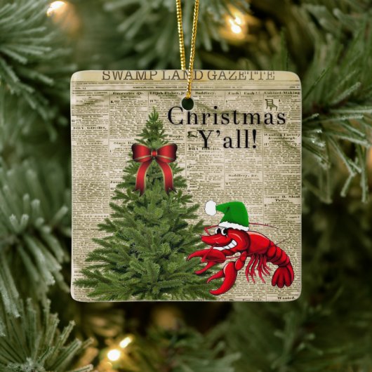  krant Crawfish Kerstmis Y'all Keramisch Ornament (Boom)