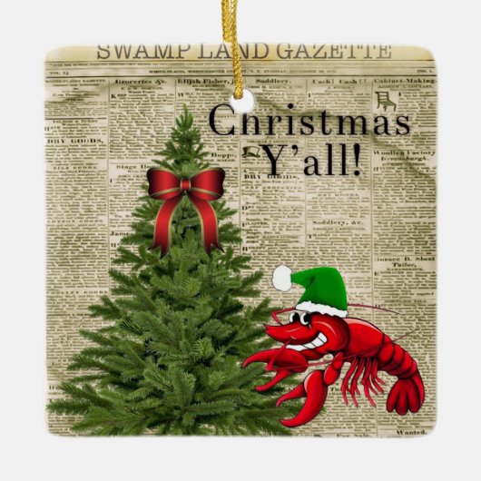  krant Crawfish Kerstmis Y'all Keramisch Ornament (Voorkant)