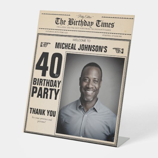  krant Custom 40th Birthday Welkom Reclamebord Met Voetstuk (Voorkant)