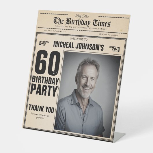  krant Custom 60th Birthday Welkom Reclamebord Met Voetstuk (Voorkant)