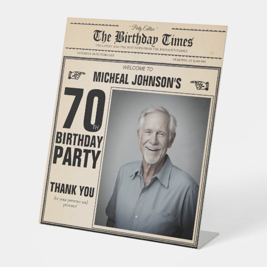  krant Custom 70th Birthday Welkom Reclamebord Met Voetstuk (Voorkant)