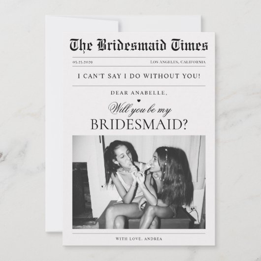 Krant Custom Foto Uniek Bruidsmeisje Voorstel Kaart (Voorkant)