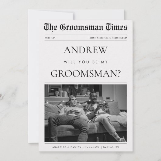 Krant Custom Foto Uniek Groomsman Voorstel Kaart (Voorkant)