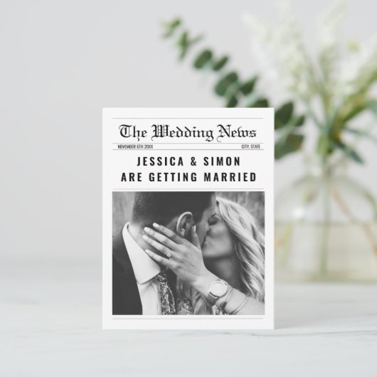 Krant Elegante Foto Alles In Een Bruiloft Kaart (Staand voorkant)