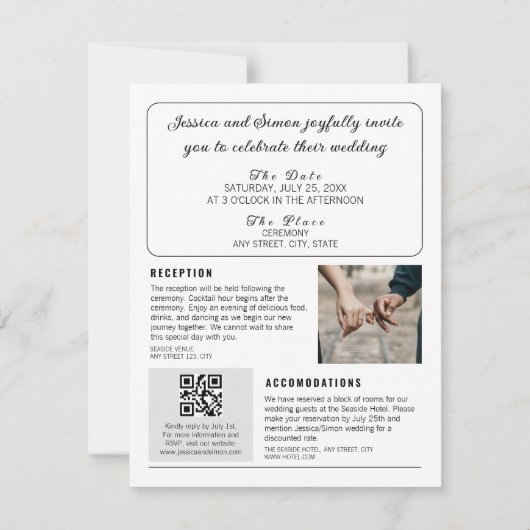 Krant Elegante Foto Alles In Een Bruiloft Kaart (Achterkant)