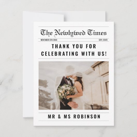 Krant Elegante Fotocollage Bruiloft Dank u Bedankkaart (Voorkant)