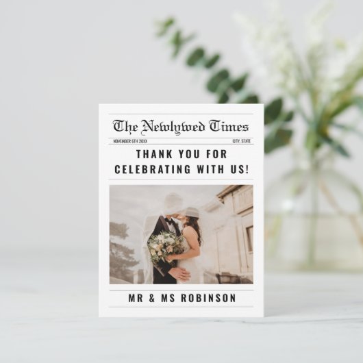 Krant Elegante Fotocollage Bruiloft Dank u Bedankkaart (Staand voorkant)