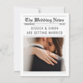 Krant Elegante Unieke Foto Details Bruiloft Kaart (Voorkant)