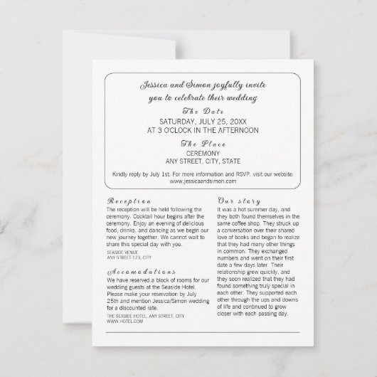 Krant Elegante Unieke Foto Details Bruiloft Kaart (Achterkant)