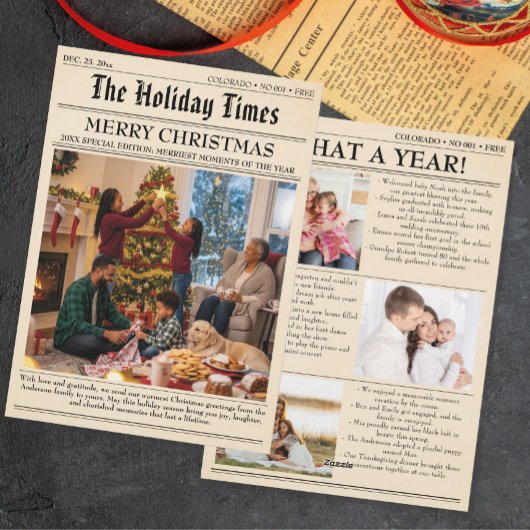  krant Familie Kerstjaar in de Review Feestdagenkaart