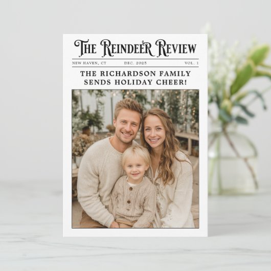 Krant Familiejaar in Review Foto Kerst Feestdagenkaart (Staand voorkant)