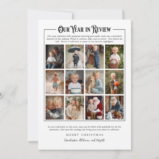 Krant Familiejaar in Review Foto Kerst Feestdagenkaart (Achterkant)