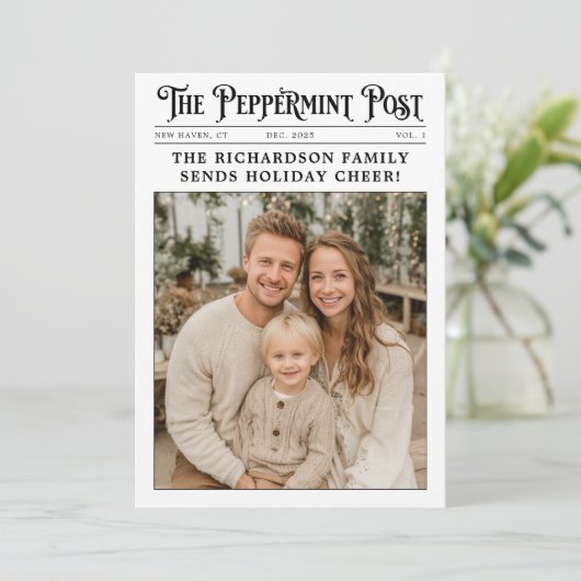 Krant Familiejaar in Review Foto Kerst Feestdagenkaart (Staand voorkant)