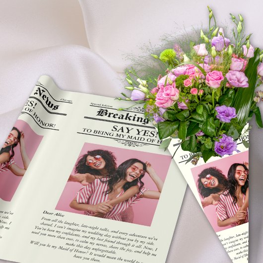 Krant Flower Wrap Photo Maid of Honor Cadeaupapier