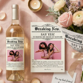 Krant Foto Bruidsmeisje of Getuige Sparkling Wijnetiket