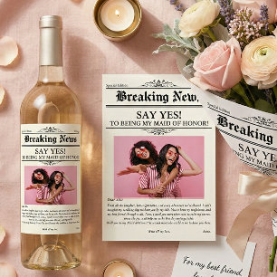 Krant Foto Bruidsmeisje of Getuige Sparkling Wijnetiket