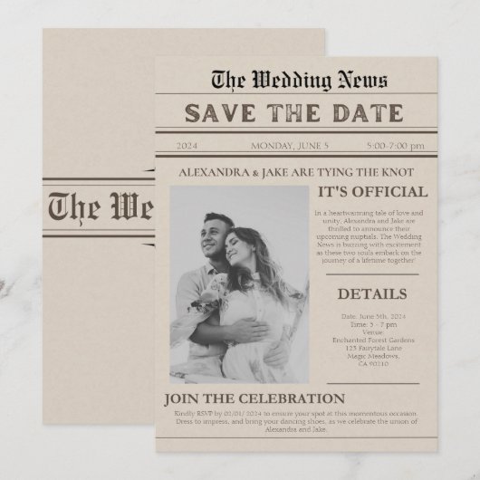  krant foto grappige bruiloft uitnodiging (Voorkant / Achterkant)