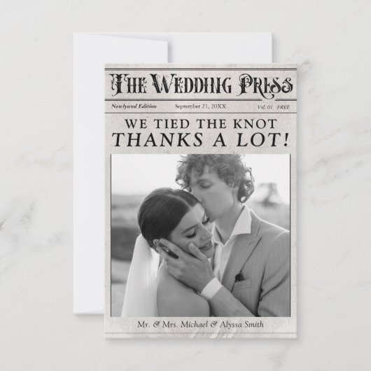  krant foto Unieke bruiloft Bedankkaart (Voorkant)