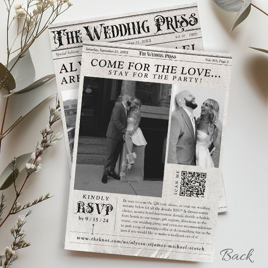  krant foto unieke huwelijksuitnodiging kaart