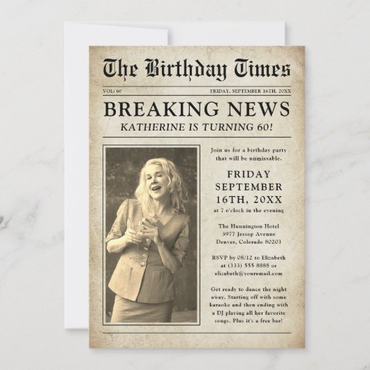  krant foto verjaardagsfeestje kaart (Voorkant)