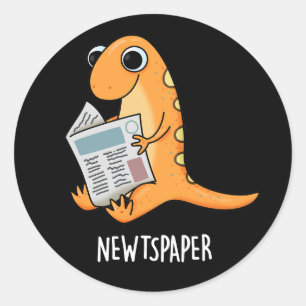 Krant Funny Newspaper Newt Pun Dark BG Ronde Sticker