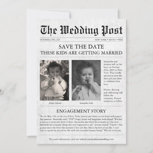 Krant Funny Unieke Kinderen sparen de datum bruilo Kaart (Voorkant)