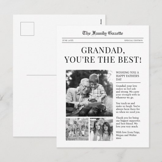 Krant Grandad Vaderdag groet briefkaart (Voorkant / Achterkant)