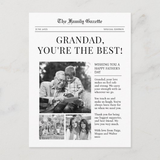 Krant Grandad Vaderdag groet briefkaart (Voorkant)