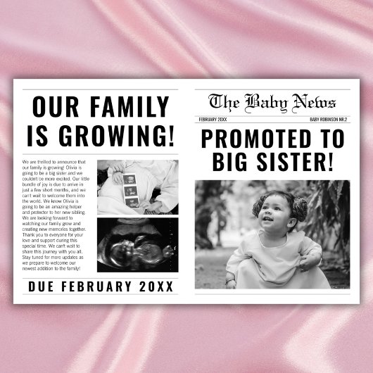 Krant Grappig groot zus zwangerschap aankondiging