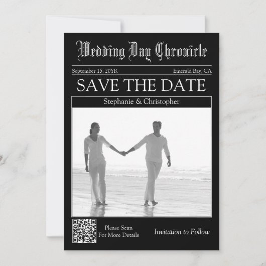 Krant Huwelijk 1 Foto QR-code Save the Date (Voorkant)