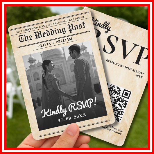 Krant Huwelijk Rustieke Elegante QR Code RSVP Kaart