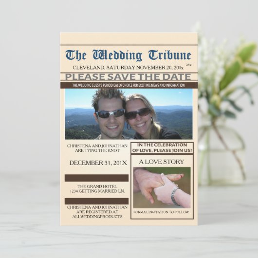 Krant Huwelijk Save The Date Aankondiging (Staand voorkant)