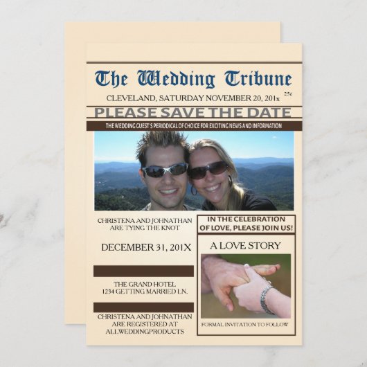 Krant Huwelijk Save The Date Aankondiging (Voorkant / Achterkant)