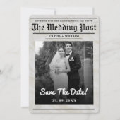 Krant Huwelijk Vintage Elegant Bewaar De Datum Kaart (Voorkant)
