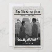 Krant Huwelijk Vintage Elegante QR Code RSVP  Kaart (Voorkant)