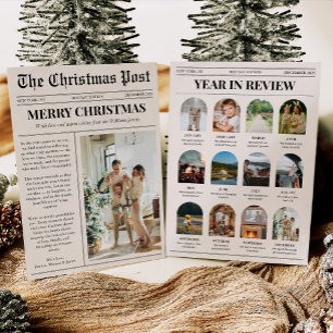 Krant Jaaroverzicht Familie Foto Kerstmis Feestdagenkaart