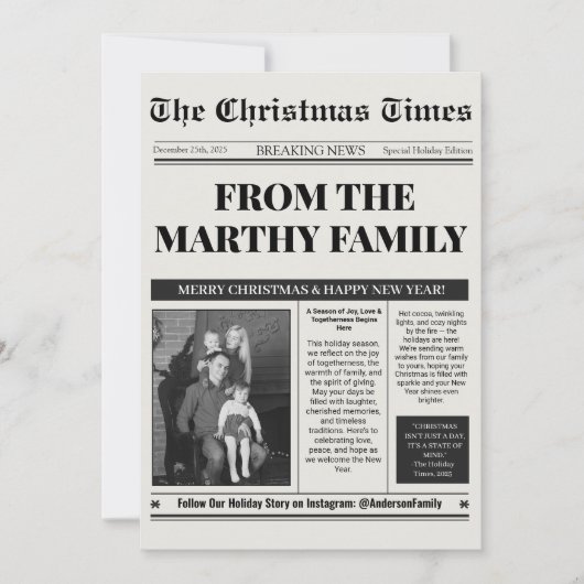 Krant Jaaroverzicht Zwart en Wit Foto  Feestdagenkaart (Voorkant)