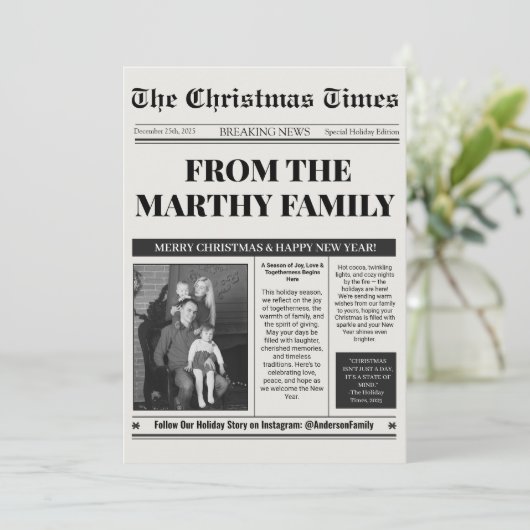 Krant Jaaroverzicht Zwart en Wit Foto  Feestdagenkaart (Staand voorkant)