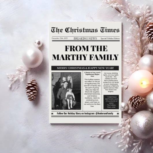 Krant Jaaroverzicht Zwart en Wit Foto Feestdagenkaart