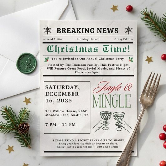 Krant Jingle en Mingle Cocktail Kerst  Kaart