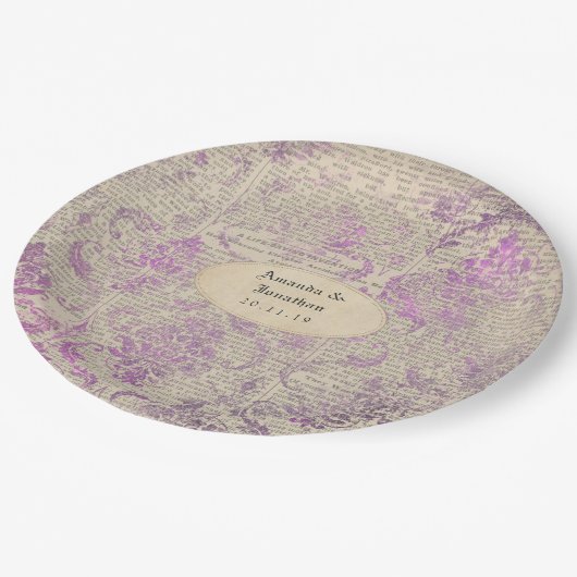  krant Lavendel Damask bruiloft Papieren Bordje (Gekanteld)