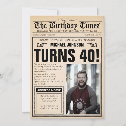  krant leuk aangepaste foto 40e verjaardag kaart (Voorkant)